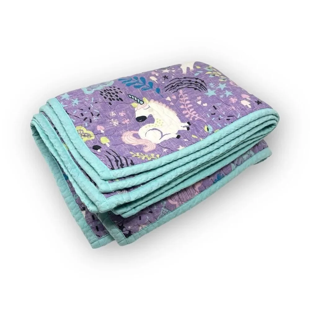 Urban Habitat Kids Ella Unicorn Quilt Quilted 3 Pillow Shams Purple Teal Used